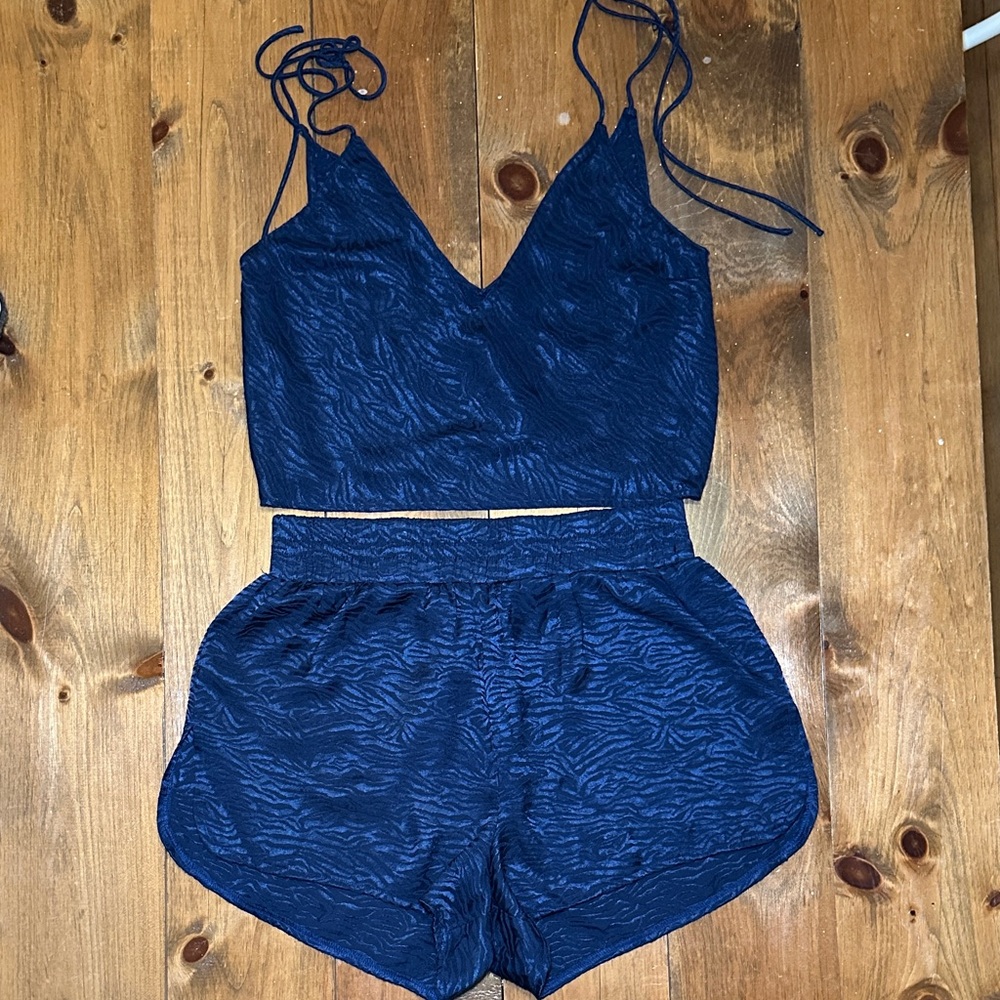 Victorias Secret Navy Blue Zebra Two-Piece Pajama/Lounge Set